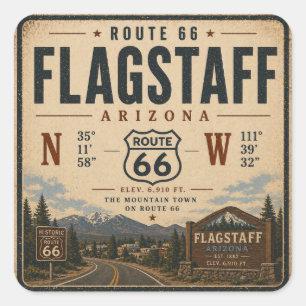 Vintage Flagstaff Arizona Route 66 Bergstadt Quadratischer Aufkleber