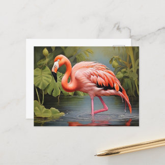 Vintage Flamingo AI-Art Malerei Postkarte
