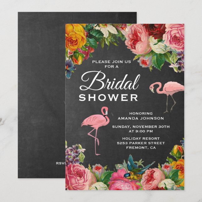 Vintage Flamingo Bridal Dusche Einladung (Vorne/Hinten)