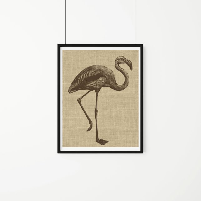 Vintage Flamingo-Illustration auf Burlap Poster (Von Creator hochgeladen)