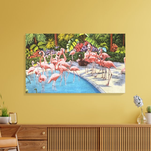 Vintage Flamingos in Florida Leinwanddruck (Insitu (Wohnzimmer))