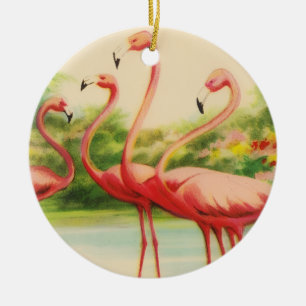 Vintage Flamingos Keramik Ornament