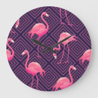 Vintage Flamingos, lila geometrischer Hintergrund.