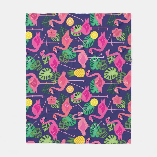 Vintage Flamingos, Sommerelemente Fleecedecke (Vorderseite)
