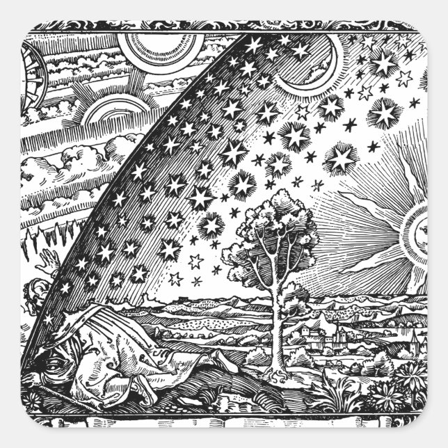 Vintage Flammarion-Illustration des Universums Quadratischer Aufkleber (Vorderseite)
