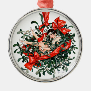 Vintage Flapperin unter dem Mistelzweig aus den 19 Ornament Aus Metall