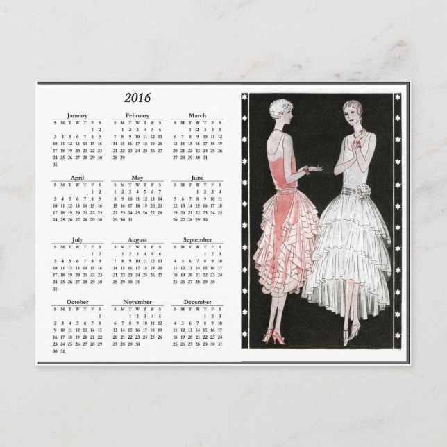Vintage Flappers 2016 Kalender Postkarte (Vorderseite)