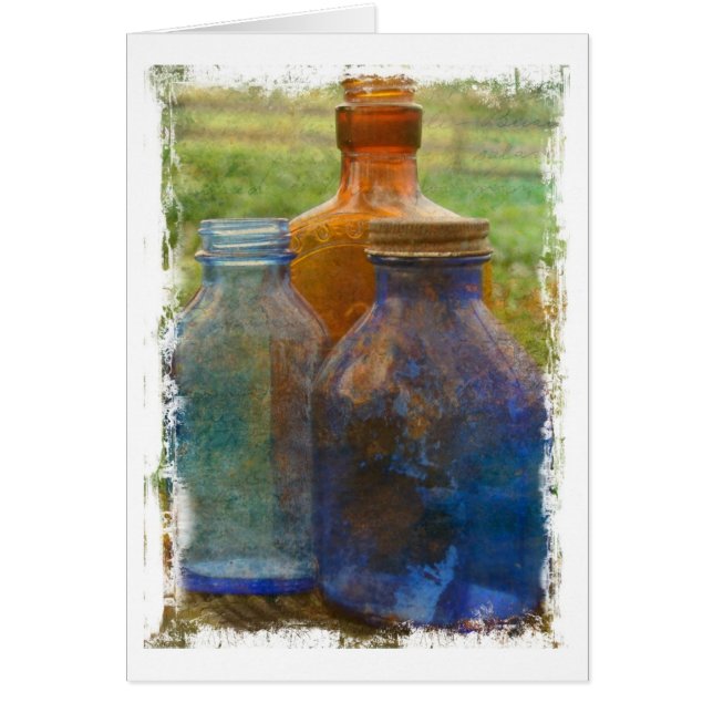 Vintage Flaschen mit weißem Grunge-Rand (Vorne)