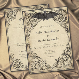 Vintage-Fledermaus bis zum Tod schwarzes Pergament Einladung