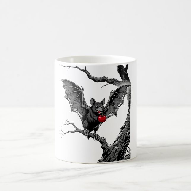Vintage-Fledermaus mit Kirsche-Gothic-Kunstprint Kaffeetasse (Mittel)