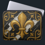 Vintage Fleur-de-Lis and Pearl Gold Tile  Laptopschutzhülle<br><div class="desc">Vintage Fleur-de-Lis and Pearl Gold Tile on a Black Background

Art Nouveau Deco , fleur-de-lis,  vintage,   design,  retro vintage decor,  kitchen , contrasting tiles,  luxurious and elegant trend,  soft and bold colors, </div>