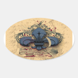 Vintage fleur-de-lis blaue Metall-Grunge-Effekte Ovaler Aufkleber