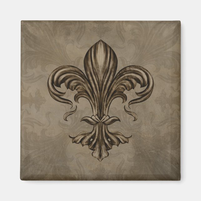 Vintage Fleur-de-lis Sepia Magnet (Vorne)