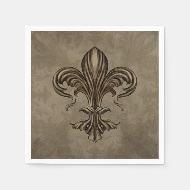Vintage Fleur-de-lis Sepia Serviette (Vorderseite)