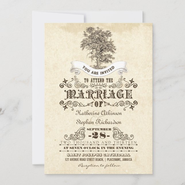 vintage fleuri invitation à mariage (Devant)