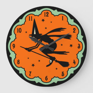 Vintage Fliegen-Hexe-Wand-Uhr Große Wanduhr