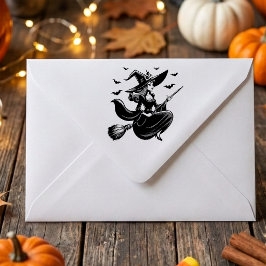 Vintage fliegende Hexe Retro Halloween Gummistempel