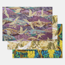 VINTAGE FLIEGENDE VÖGELDRUCKER GESCHENKPAPIER SET