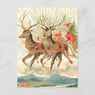 Vintage Fliegender Weihnachtsmann & Majestätische  Postkarte