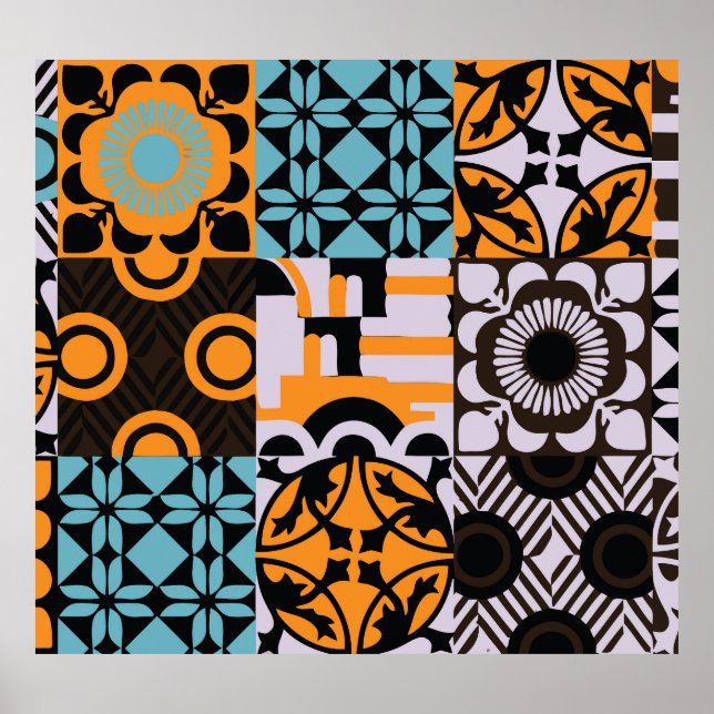 Vintage Fliesen: aufwändige Dekoration. Poster (Vorne)