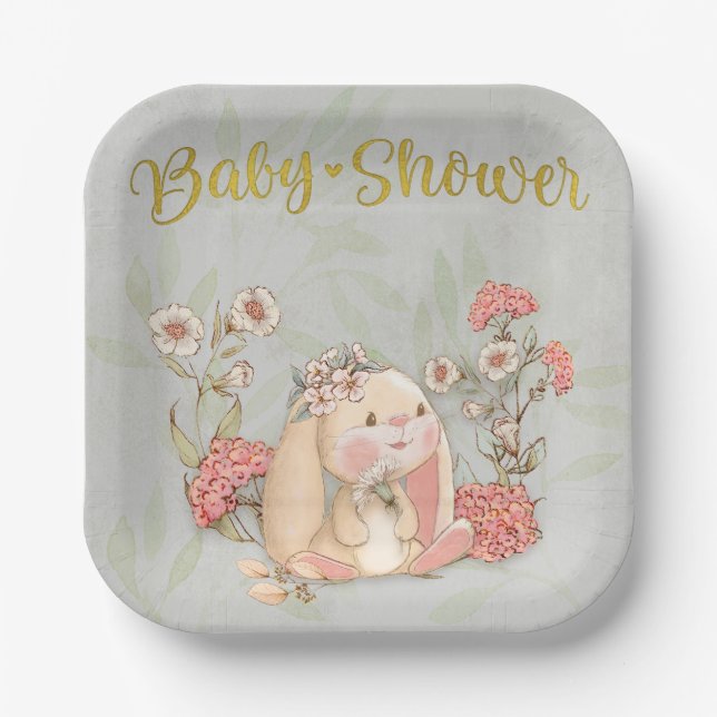 Vintage Floppy Bunny Floral Collection Pappteller (Vorderseite)