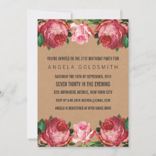 Vintage Floral 21e Anniversaire Invitations