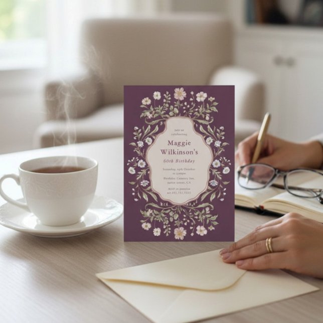 Vintage Floral 60th Birthday Celebration  Einladung (Von Creator hochgeladen)