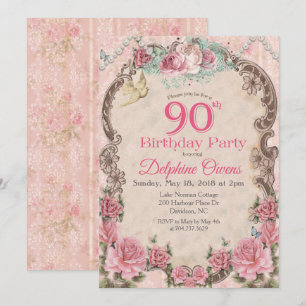 Vintage Floral 90e anniversaire Invitation