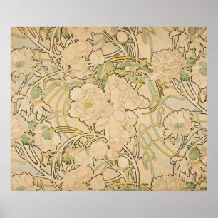 Vintage Floral Alphonse Mucha Pfingstrosen Gallery Poster