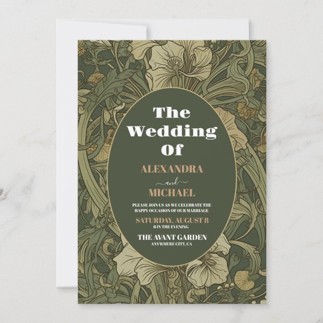 Vintage Floral Art Nouveau Wedding Einladung (Vorderseite)