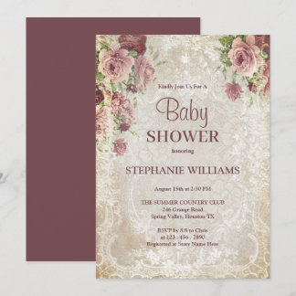 Vintage Floral, Beads & Damask Kinderdusche Einladung