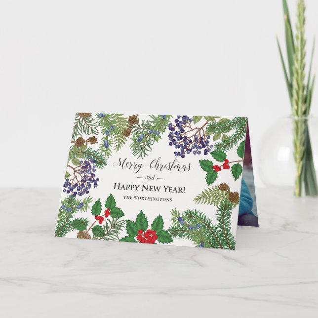 Vintage Floral Berry Garland Feiertagskarte (Vorderseite)