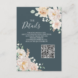 Vintage Floral Blue Wedding QR code Details Insert
