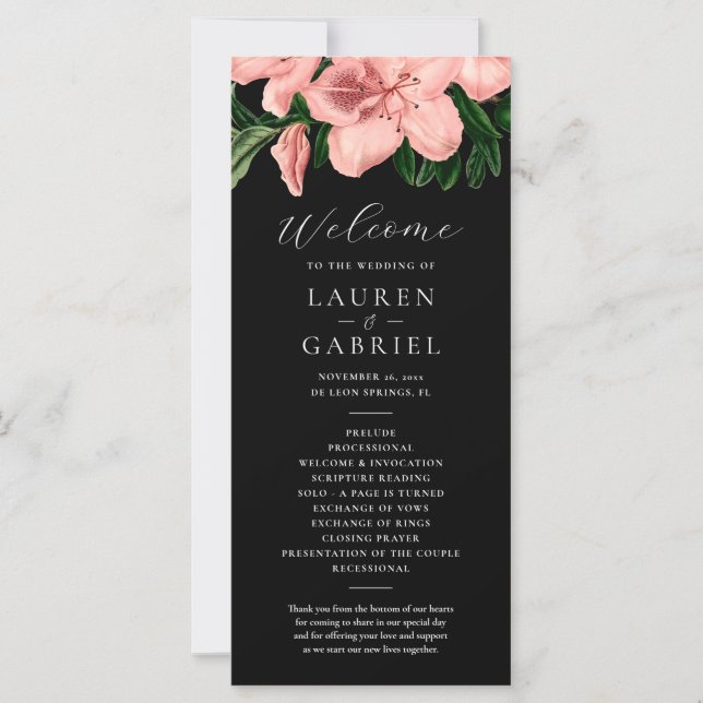 Vintage Floral Blush Pink Black Wedding Program (Vorderseite)