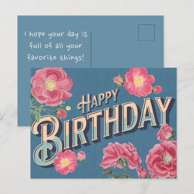Vintage Floral Bonne carte d'anniversaire (Devant / Derrière)