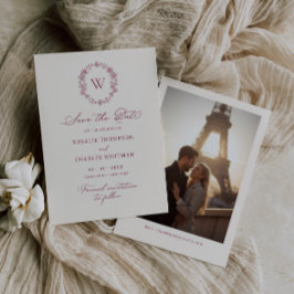 Vintage Floral Burgundy Monogram Wedding Save The Date