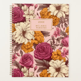 Vintage Floral Cream Pink Rose Boho Flowers Planer