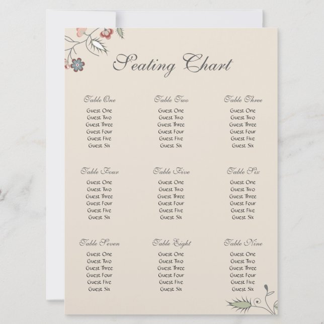 Vintage Floral Edging Seating Chart Einladung (Rückseite)