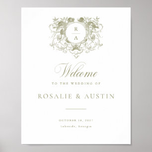 Vintage Floral Elegant Crest Mariage Affiche de bi