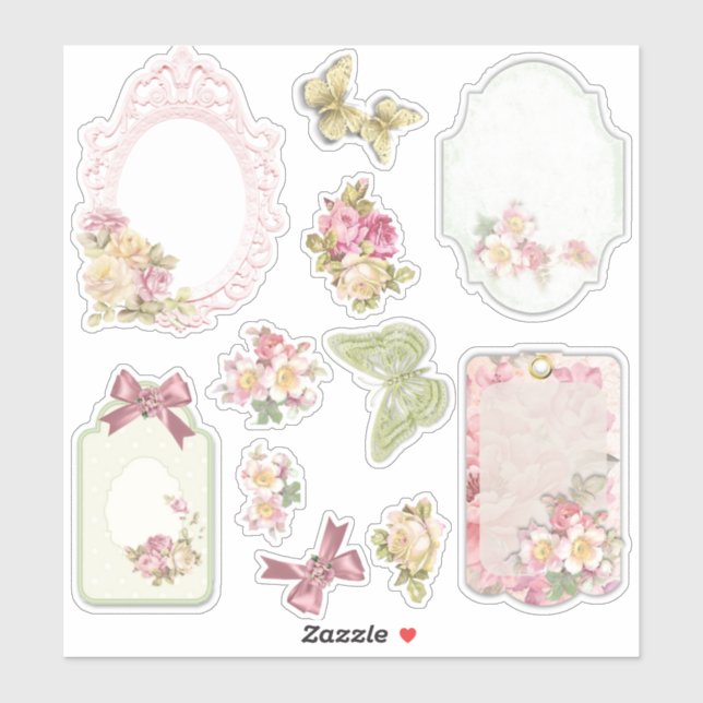 Vintage Floral Ephemera Scrapbook Sticker Sheet  (Blatt)