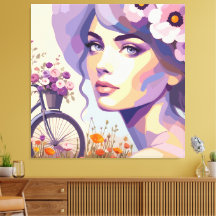 Vintage Floral Fahrrad Frau Leinwanddruck
