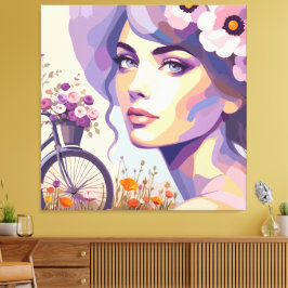 Vintage Floral Fahrrad Frau Leinwanddruck
