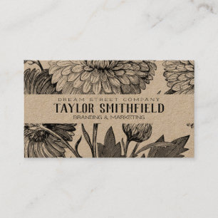 Vintage Floral Fine Line Kraft Carte de visite