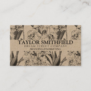 Vintage Floral Fine Line Kraft Carte de visite