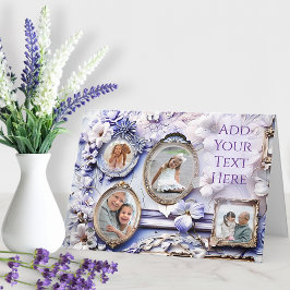 Vintage Floral Frame Collage with Soft Lavender Feiertagskarte