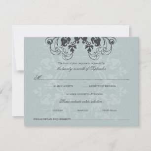 Vintage floral Geblüht Charcoal Blue RSVP Card Karte
