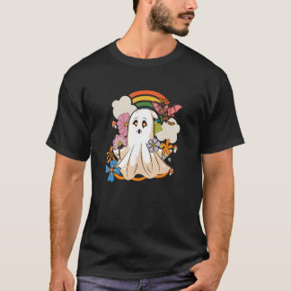 Vintage Floral Ghost Cute Halloween Spooky Season T-Shirt