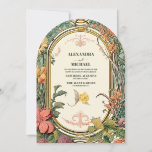 Vintage-Floral-Hochzeitsfeier im Jugendstil Einladung