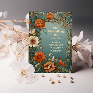 Vintage-Floral-Hochzeitsfeier im Jugendstil Einladung