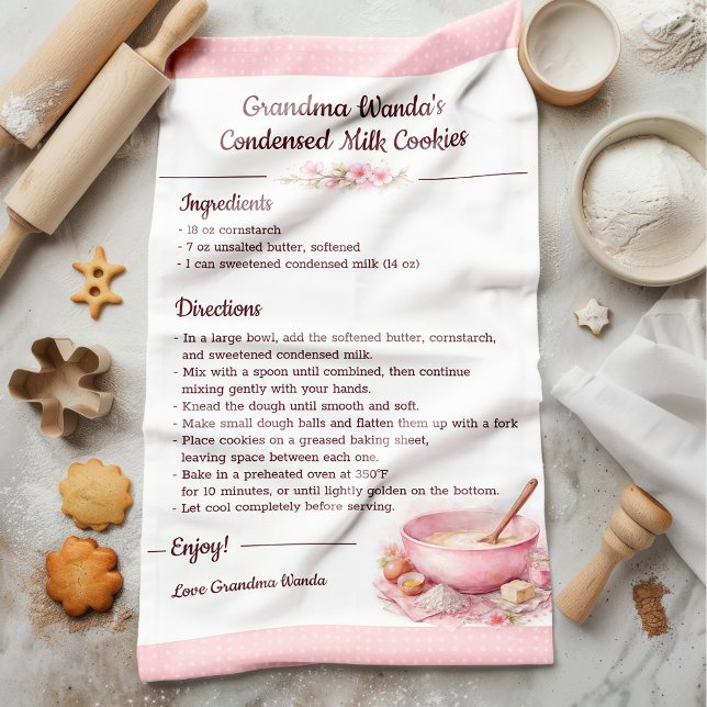 Vintage Floral Kitchen Recipe Keepsake  Geschirrtuch (Turn a cherished recipe into a timeless Keepsake with this beautifully custom recipe tea towel.)